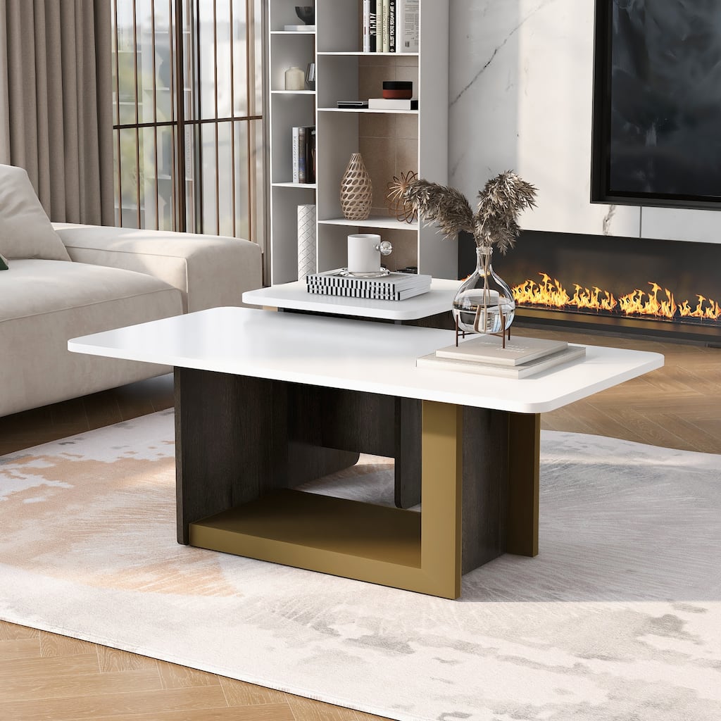 Modern 2-Piece Coffee Table Set, Small Square End Table with Spacious Top, Center Table for Living Room