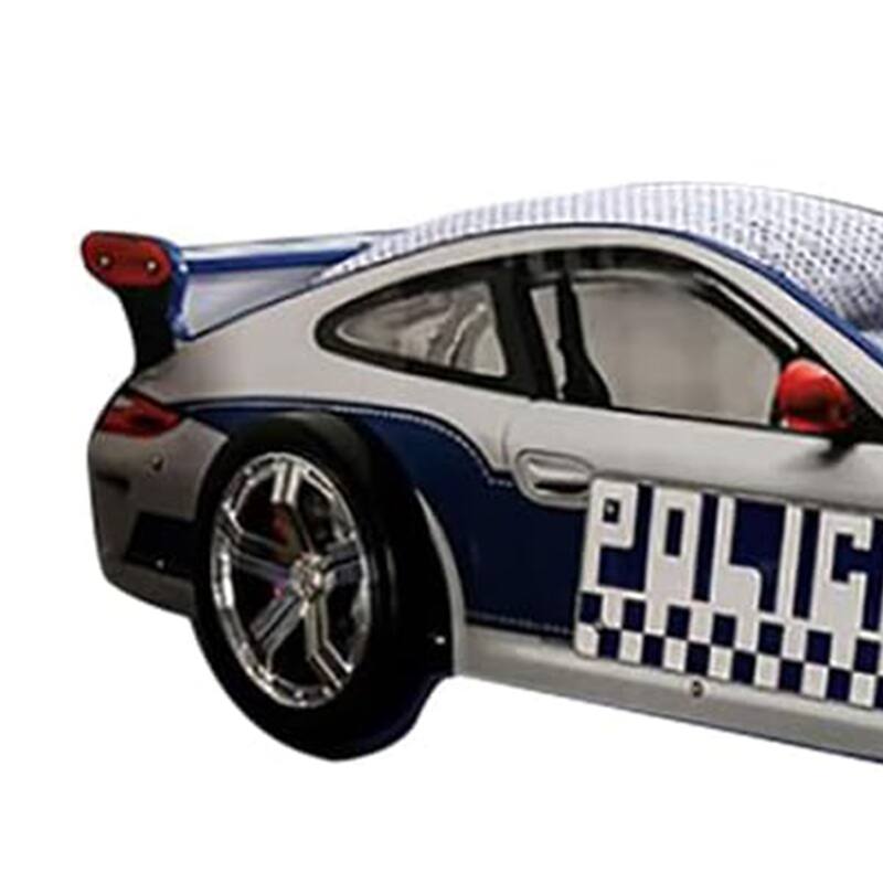 Peri Twin Size Kids Bed with Realistic Police Car Design, White, Blue