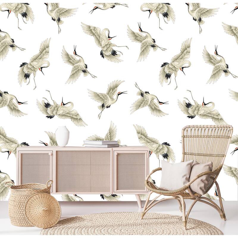 Japanese Crane Removable Wallpaper 24'' inch x 10'ft Bed Bath