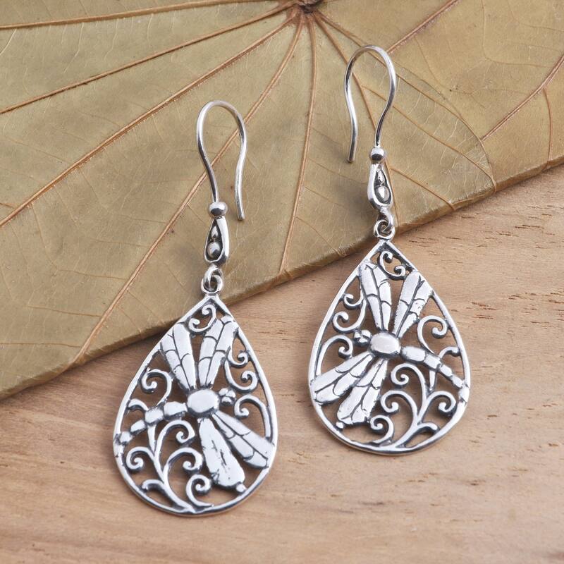 Novica Handmade Dragonfly Breeze Sterling Silver Dangle Earrings