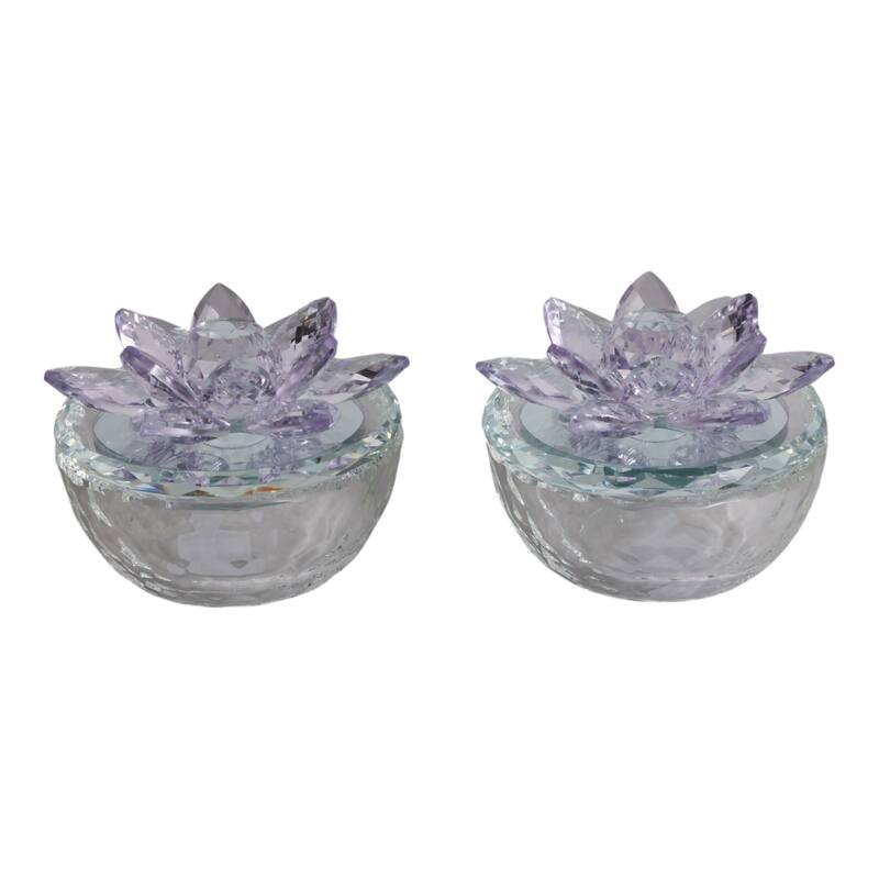 Glass Decorative Boxes Lotus Lids Textured Modern Style (Set of 2)
