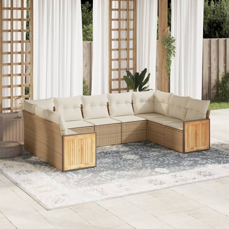 vidaXL Patio Sofa Set with Cushions Outdoor Conversation Furniture Poly Rattan - Beige and Cream - 24.4 x 24.4 x 27.2