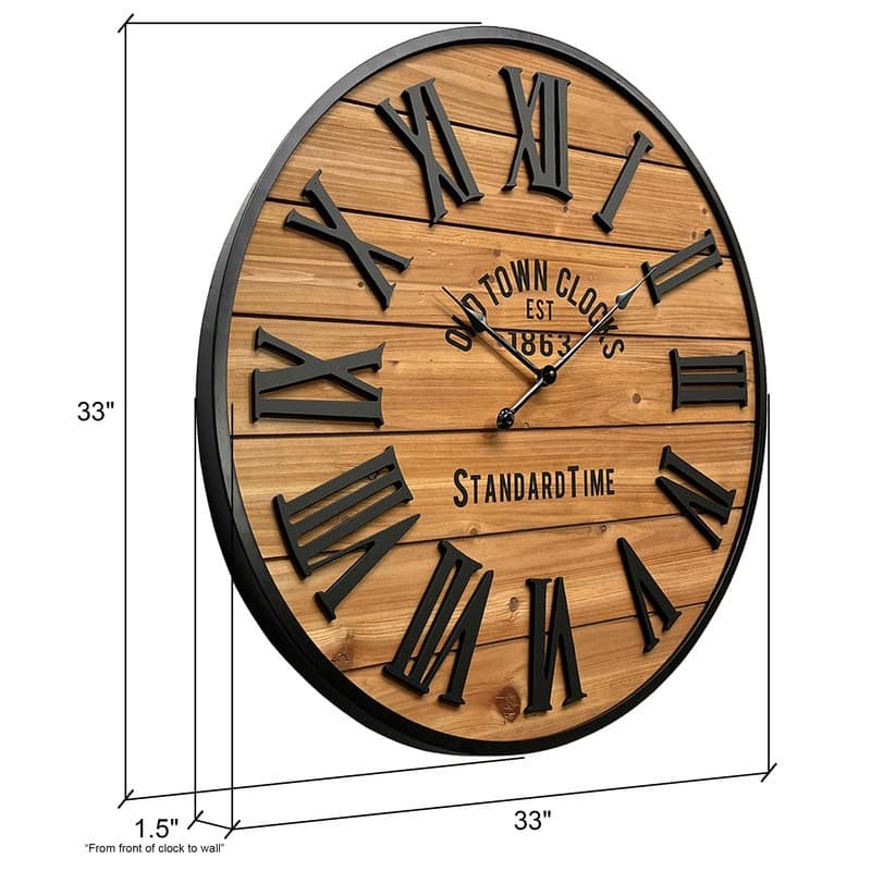 Sirena Wood Round Farmhouse Style Wall Clock - 33"H x 33"W x 1.5"D