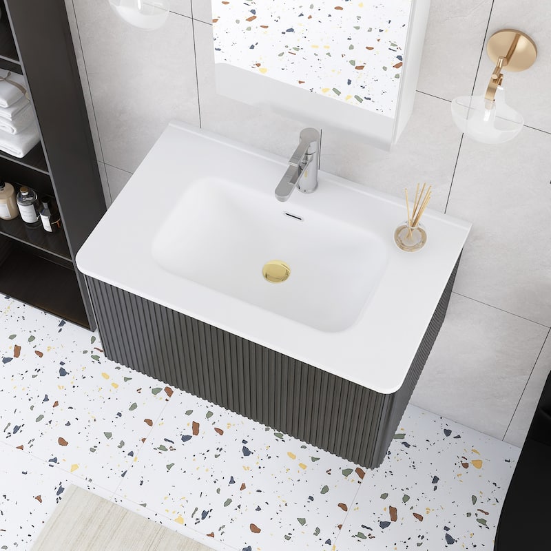 Floating Bathroom Vanity with Glossy White Integrated Ceramic Sink
