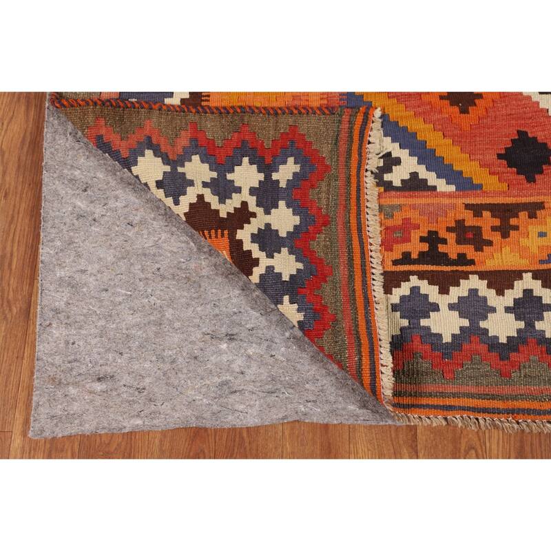 Orange Kilim Qashqai Persian Vintage Area Rug Hand-Woven Wool Carpet - 5'2"x 8'11"