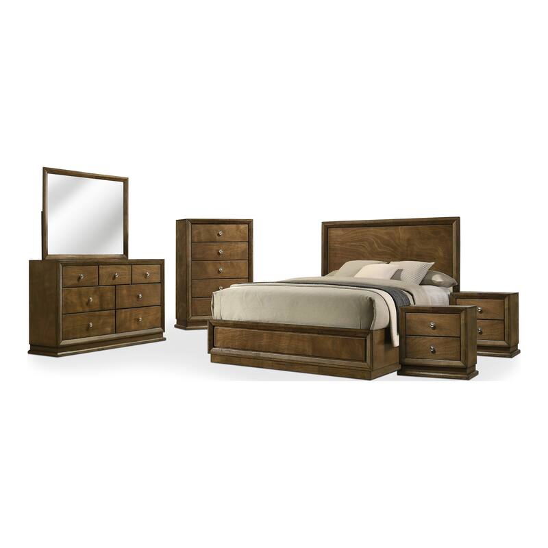 Furniture of America Igala 6-Piece Walnut Wood Panel Bedroom Set