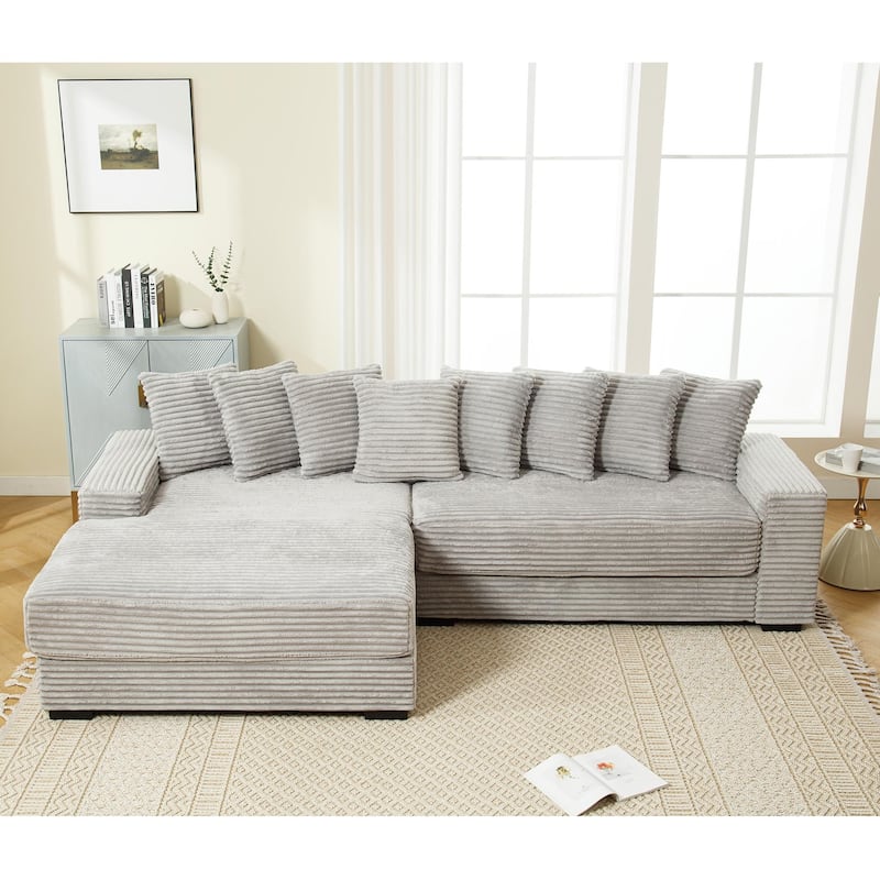 Gray 111" Corduroy L-Shaped Sectional Sofa with Oversized Left Chaise
