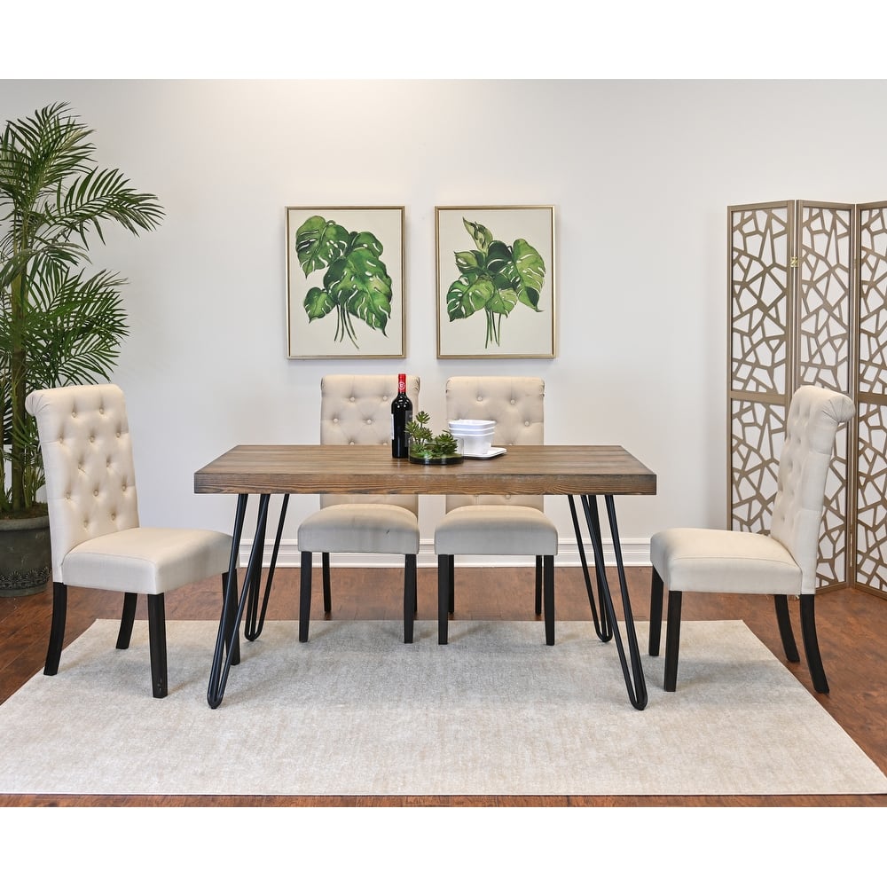 Dining Room Furniture Set for 4, Rectangular Trestle Kitchen Table with 4 Upholstery High Back Chairs and Metal Table Legs