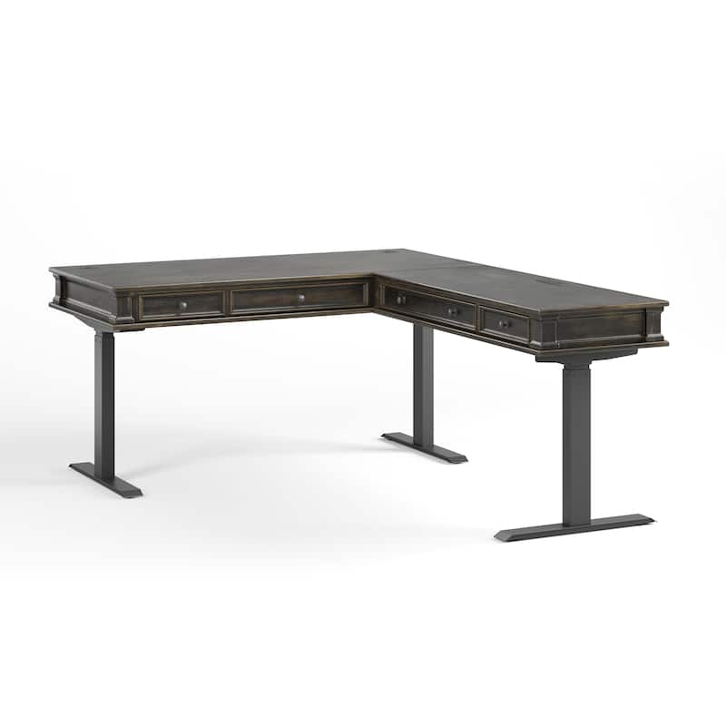 Traditional Electric Sit/Stand L-Desk and Return, Height Adjustable Table, Dark Brown - Dark Brown