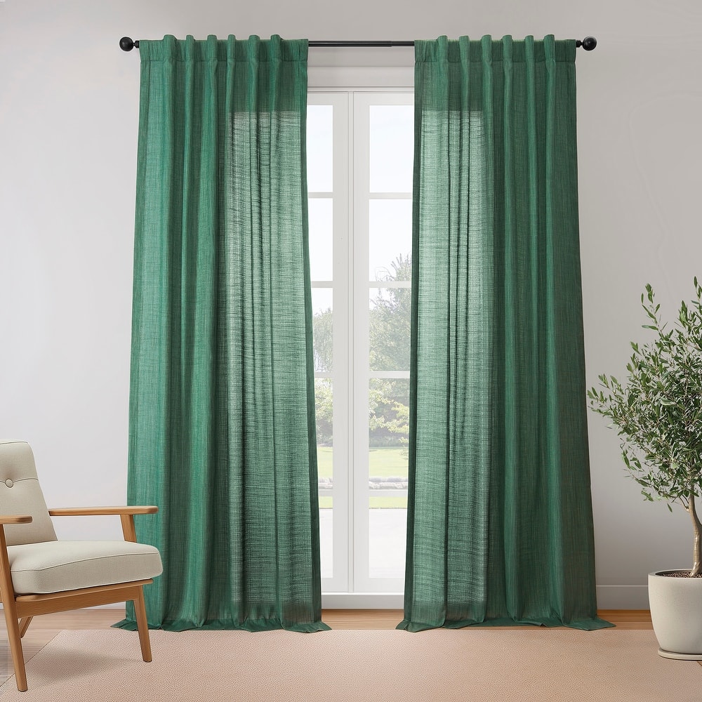 Exclusive Fabrics Rustic Linen Weave Light Filtering Curtains for Bedroom & Living Room Curtains Pair - 2 Panel Drapes