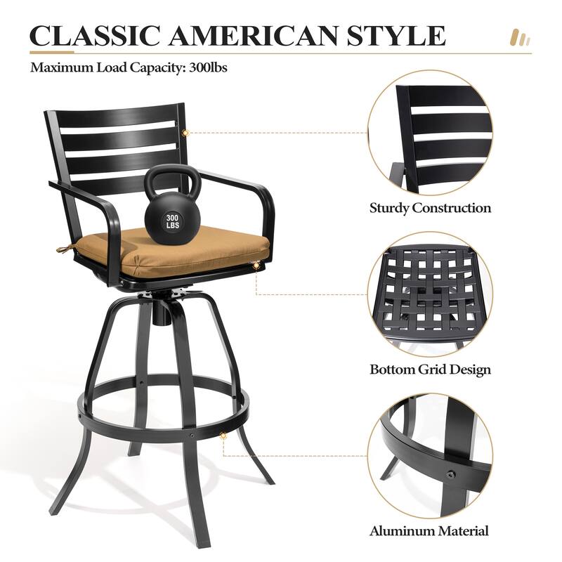 3/5-Piece Outdoor Bar Stool Set Aluminum Swivel Bar Stools with Sunbrella Cushion