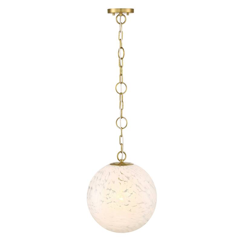 Wine Flower 60 Watt 1-Light Brushed Gold Glam Pendant Light with White Art Glass Shade - 16.25