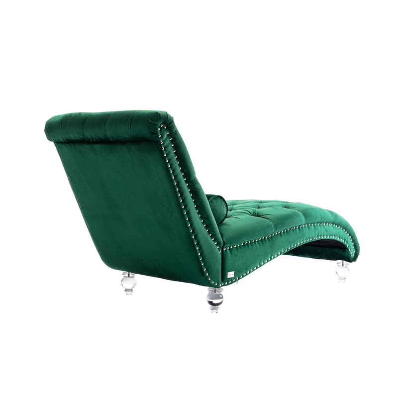 Emerald Modern 63.98" Upholstered Buttons Tufted Chaise Lounge Chair with Pillow and Acrylic Legs