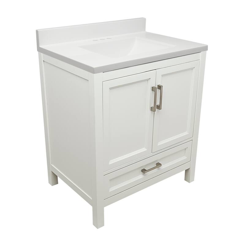 Nevado 37" Bathroom Vanity with Cultured Marble Vanity Top Sink in White with White Basin
