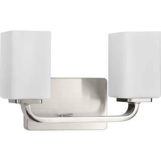 Cowan Collection Two-Light Brushed Nickel Opal Glass Bath Vanity Light - 13.5 in x 5.5 in x 8.5 in