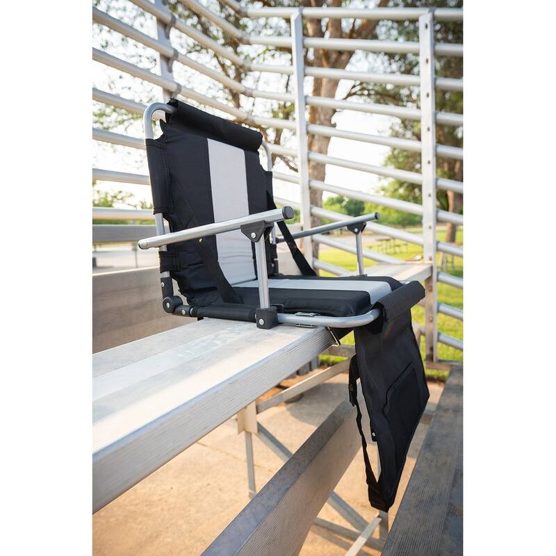 Stansport Tubular Frame Folding Stadium Seat with Arms - Black-Tan
