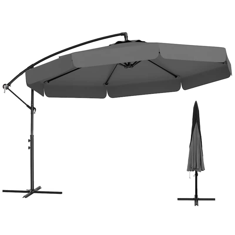 10FT Outdoor Cantilever Umbrella with Fade-Resistant Canopy Tilt Handle and Cover Included (Only Umbrella)
