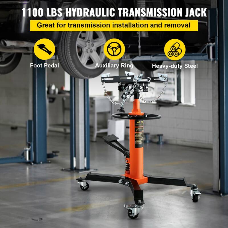 Transmission Jack, Hydraulic Telescopic Transmission Jack, 2-Stage Floor Jack Stand with Foot Pedal, 360° Swivel Wheel