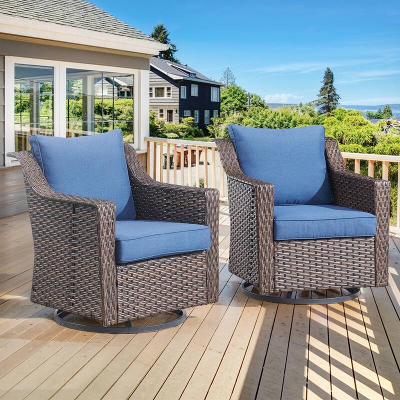 Gymojoy Outdoor Wicker Swivel Glider Chairs with Cushions - 2-Piece - Blue