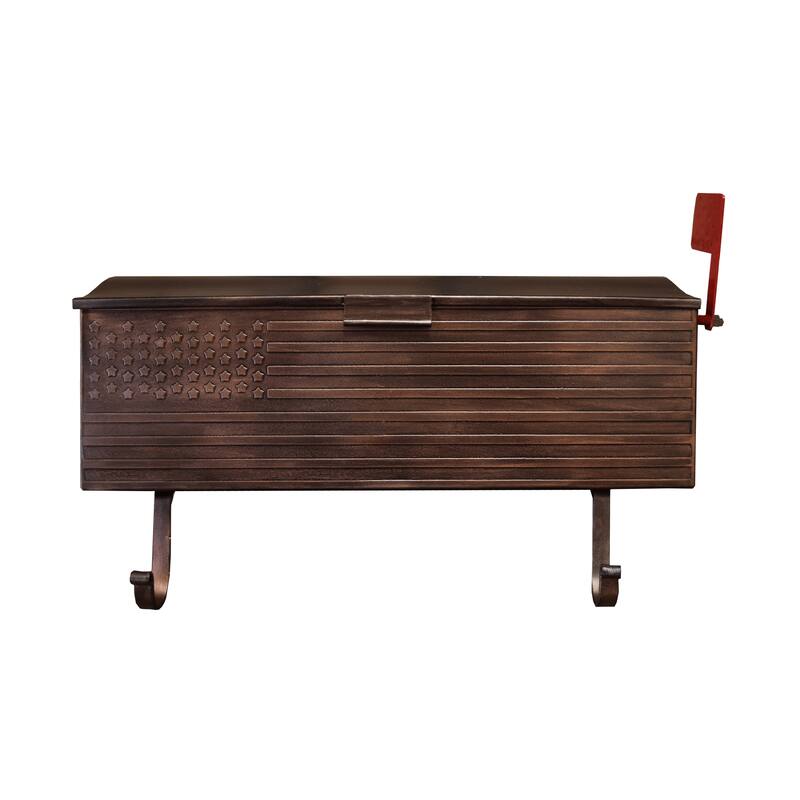 Patriotic Metal Wall Mounted Mailbox with Outgoing Mail Flag and Newspaper Hangers - Brown