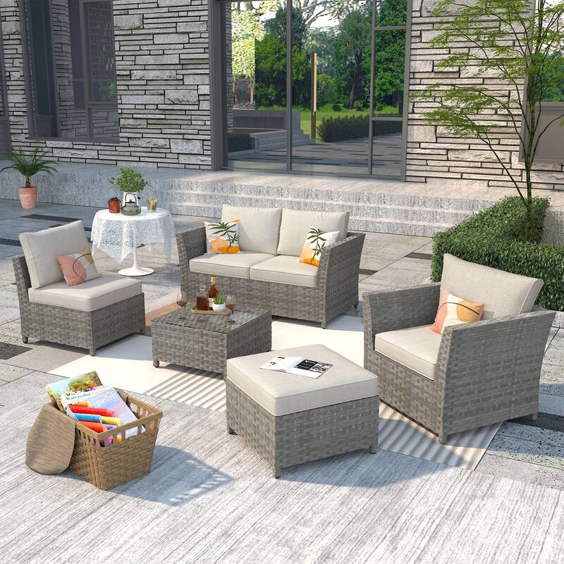 XIZZI 6-piece Patio Wicker Furniture Set with Coffee Table - Beige