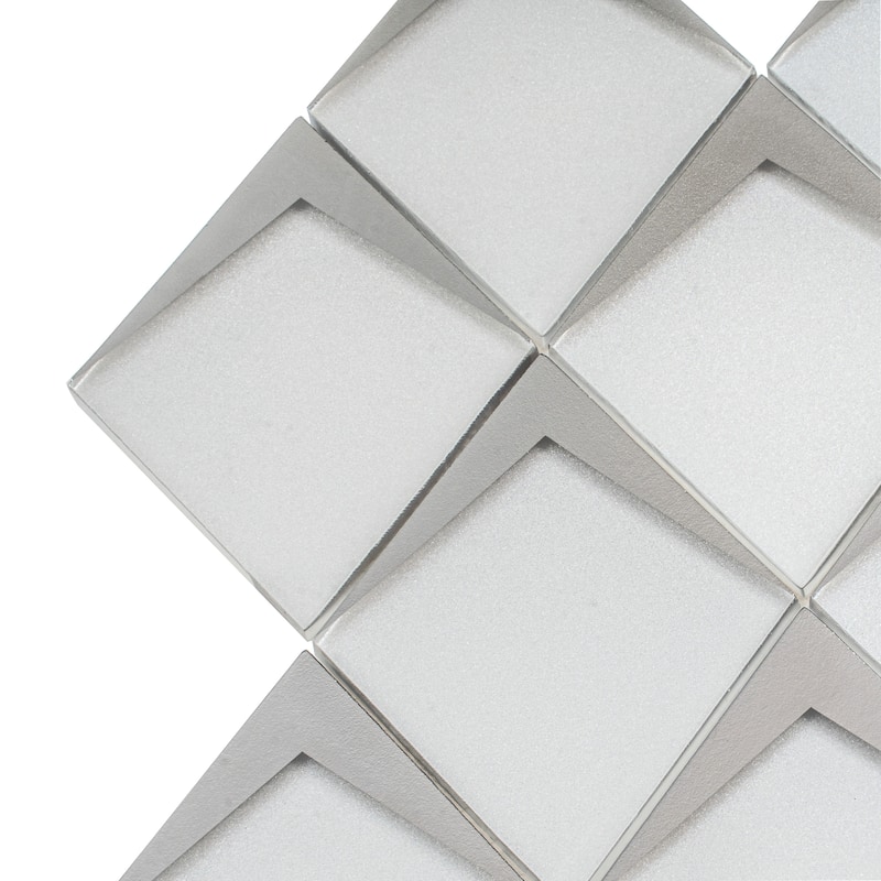 Solace 12x9 White Metallic Silver Glass Mosaic Diamond Wall Tile (3.91 sq ft/case) - 5 Pack