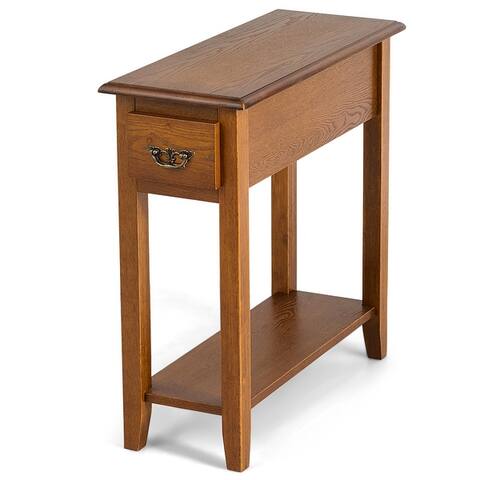 Sofa Side End Table 2 Tier Narrow Nightstand with Drawer