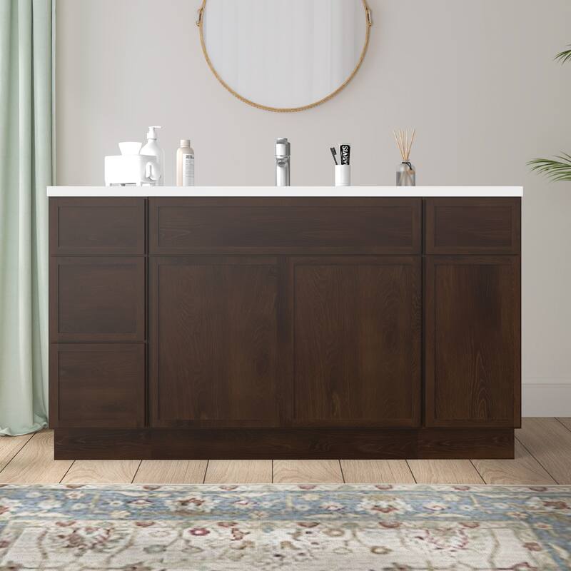 Vanity Art 57" Birch Freestanding Bathroom Vanity Cabinet without Top - Brown