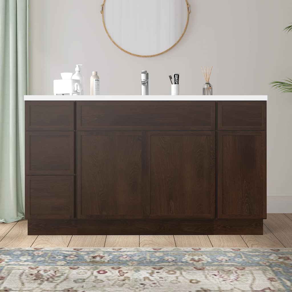 Vanity Art 57" Birch Freestanding Bathroom Vanity Cabinet without Top