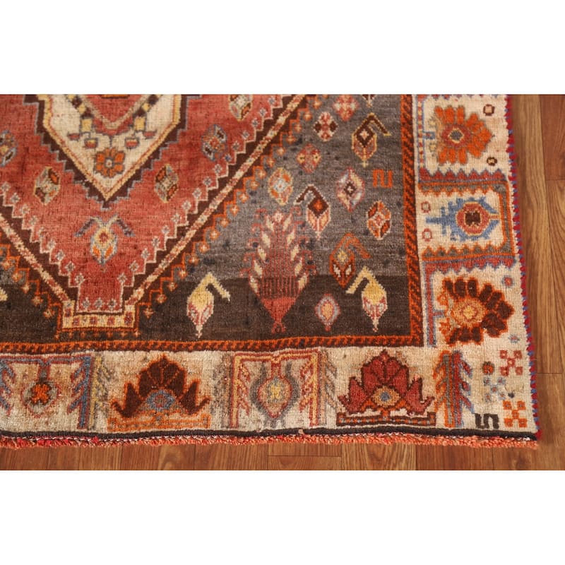 Orange Shiraz Persian Vintage Runner Rug Handmade Wool Carpet - 3'6"x 10'1"