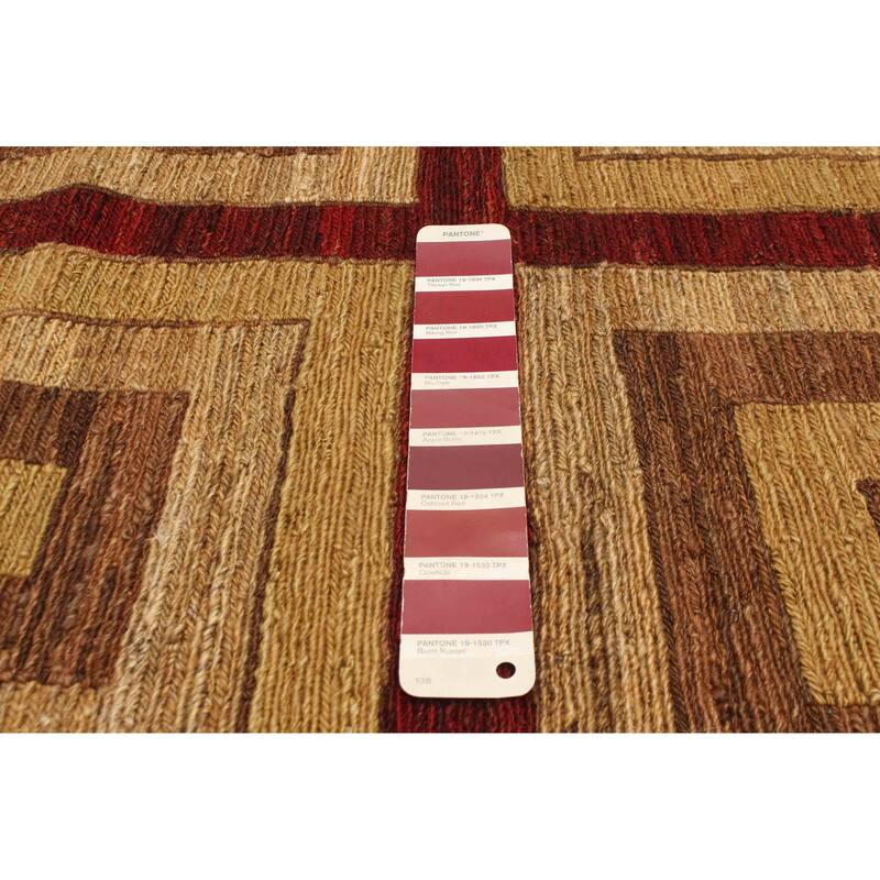 ECARPETGALLERY Flat-Weave Natural Burgundy Wool Tapestry Kilim - 5'0 x 5'11