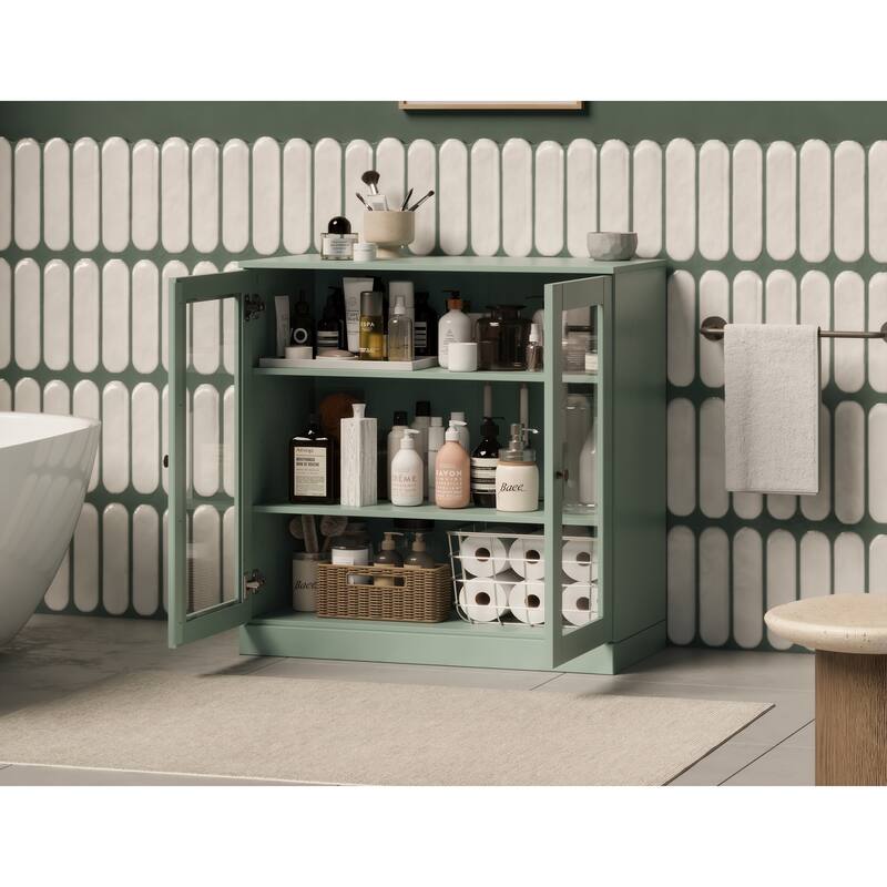 Palace Imports 100% Solid Wood 32" Bathroom Cabinet with Clear Glass Doors and Adjustable Shelves