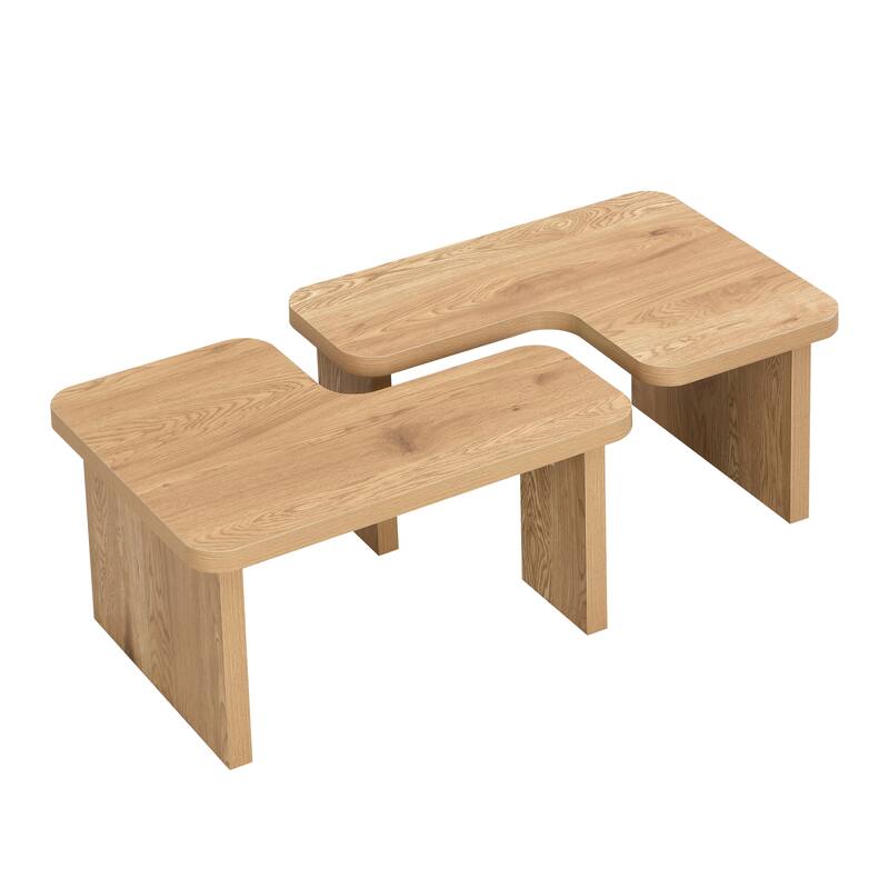 GDFStudio - Carter L-Shaped Farmhouse Coffee Table with Detachable Design
