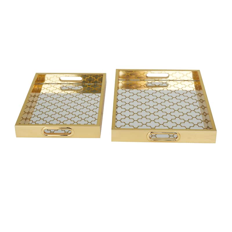 Plastic Geometric Mirrored Living Room Decor Tray - Set of 2 Gold - Roche River Decor - Gold