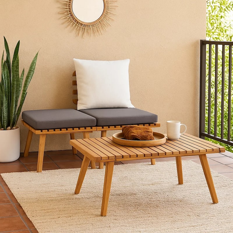 Roma 3pc Modular Outdoor Sofa and Coffee Table Set, Solid Wood, Gray