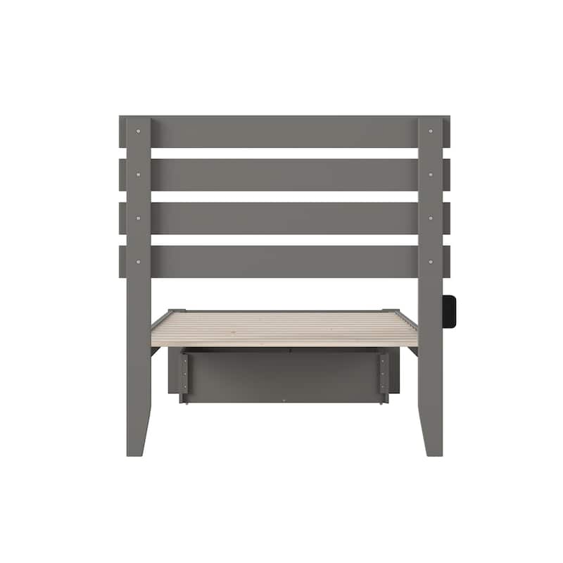 Twin XL Platform Bed with Storage & USB Charger - Grey Modern Bed Frame - Large Foot Drawer