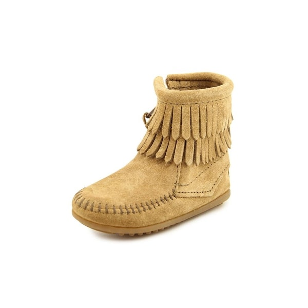 Shop Minnetonka Double Fringe Bootie Round Toe Suede Winter Boot