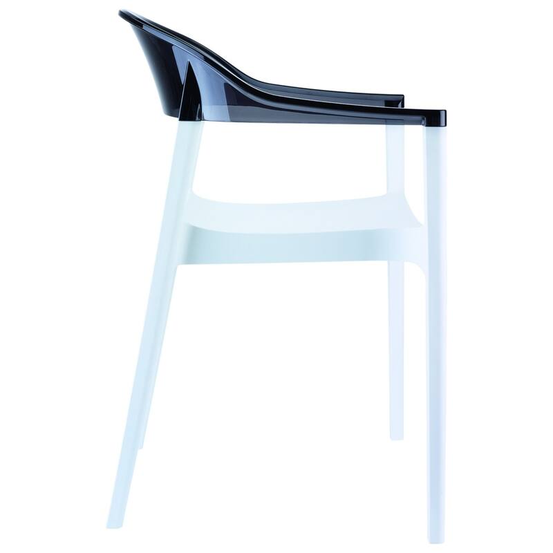 32" White and Black Transparent Stackable Outdoor Patio Dining Arm Chair