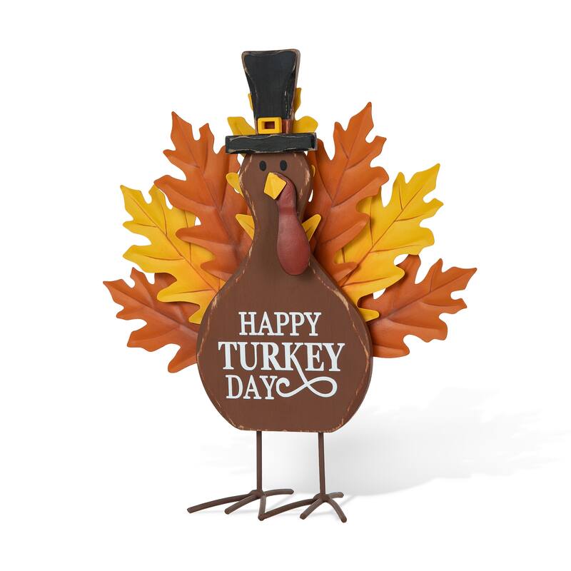 Glitzhome Thanksgiving Wooden Turkey Table Decor Wall Hanging Signs