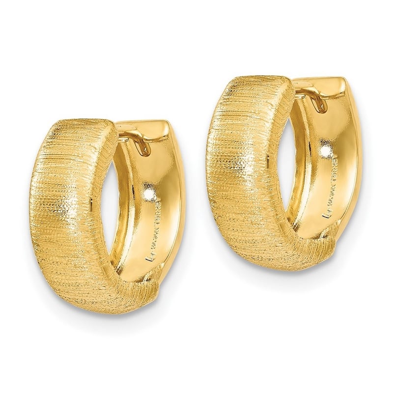 Curata 14k Yellow Gold Textured 5x14mm Hinged Huggies Hoop Earrings