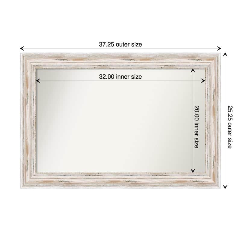 Alexandria White Wash Framed Non-Beveled Custom Wall Mirror, Bathroom Vanity Mirror - Outer Size: 37.25 x 25.25