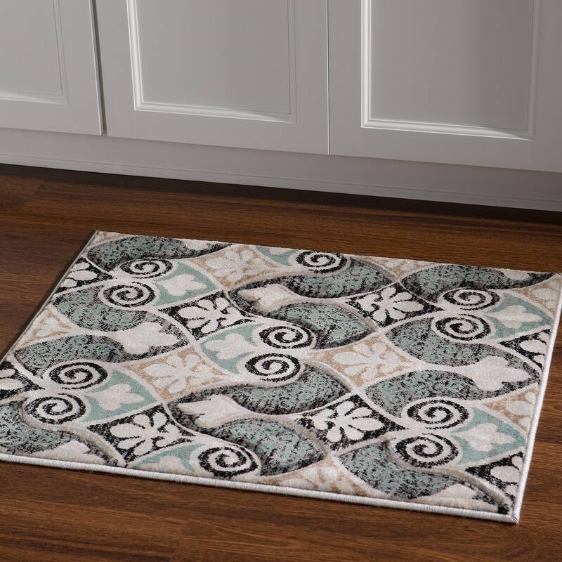 Linon Milan Collection Black/ Turquoise Area Rug