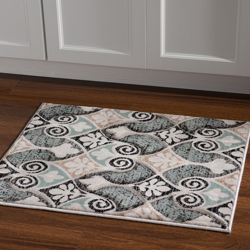 Linon Milan Collection Black/ Turquoise Area Rug