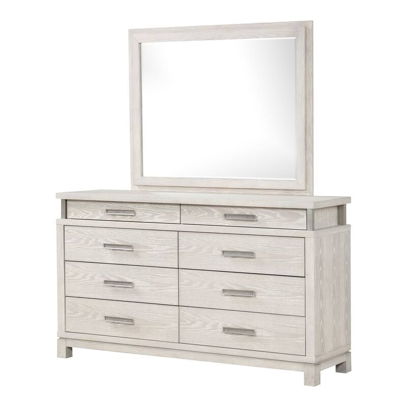 Furniture of America Nansice Modern 2-Piece Weathered Grey Solid Wood Dresser and Mirror Set