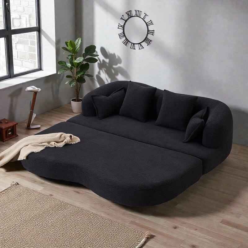 2-in-1 Foldable Sofa Bed, 70" Convertible Boneless Couch Sleeper with 4 Pillows, Chenille Foam Futon for Living Room