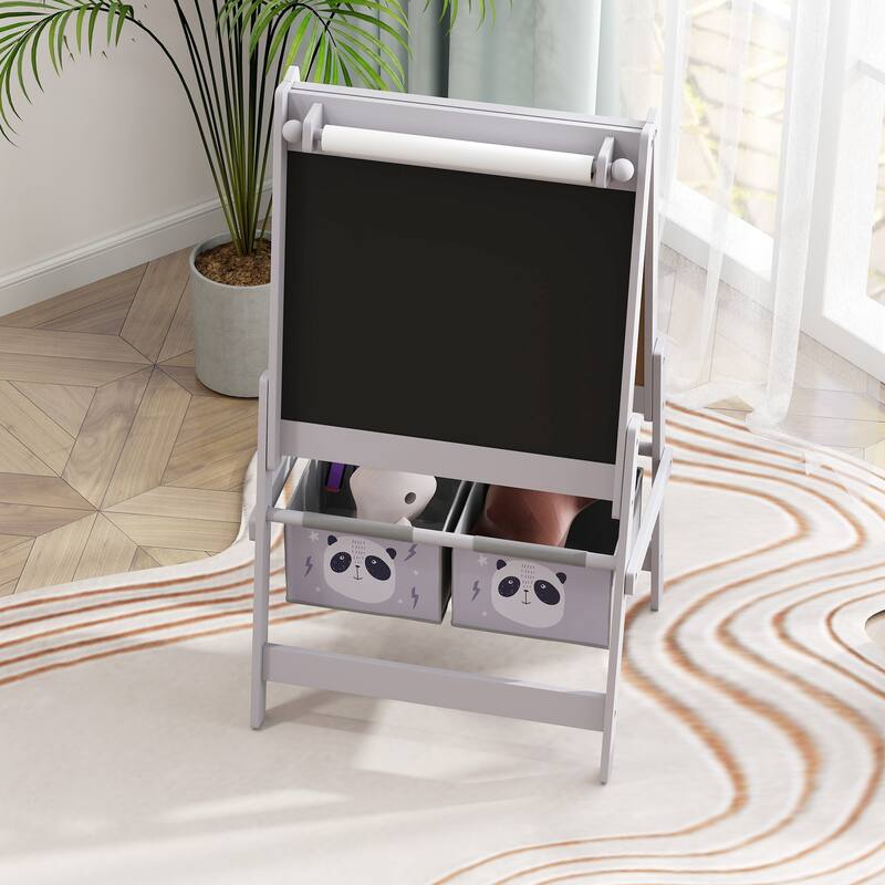 Qaba Art Easel for Kids with Paper Roll, Blackboard, Whiteboard