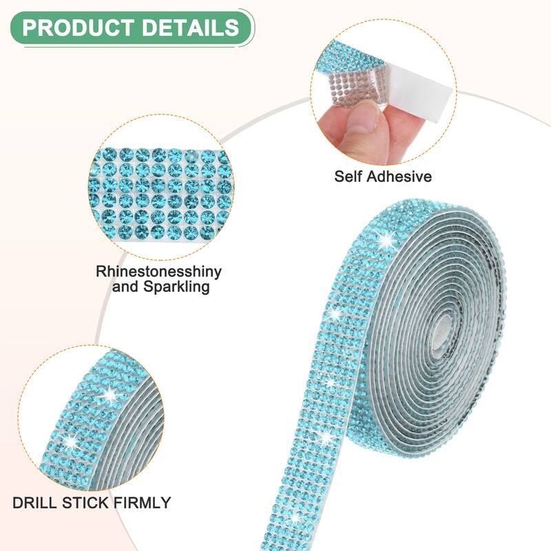 2-Roll Crystal Rhinestone Ribbon,0.5/1.1 Inch x 2 Yards for DIY - Lake Blue