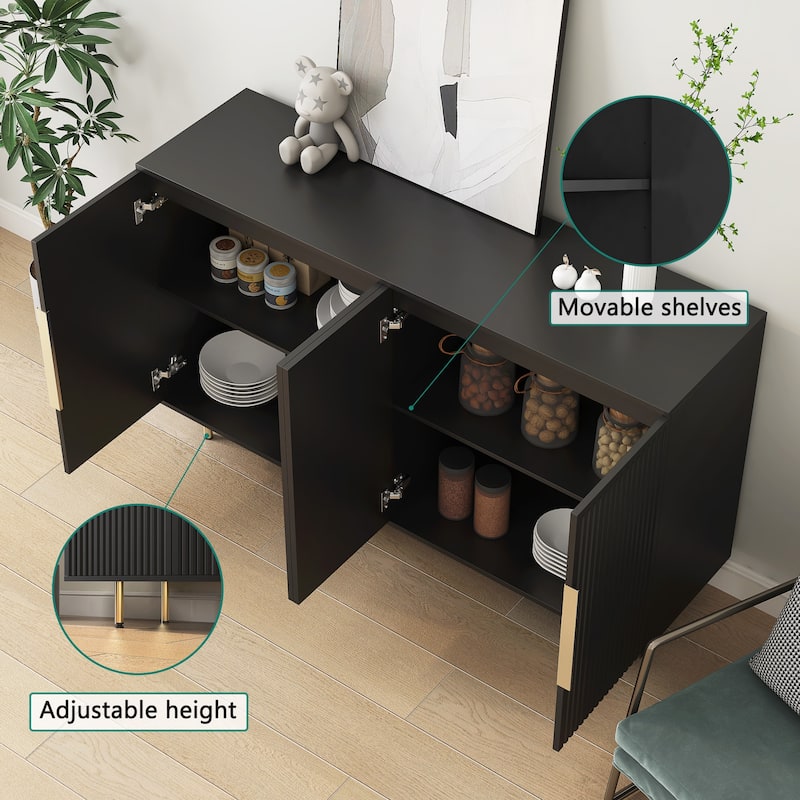 Modern Wood Buffet Sideboard Cabinet with Storage, Adjustable Shelves