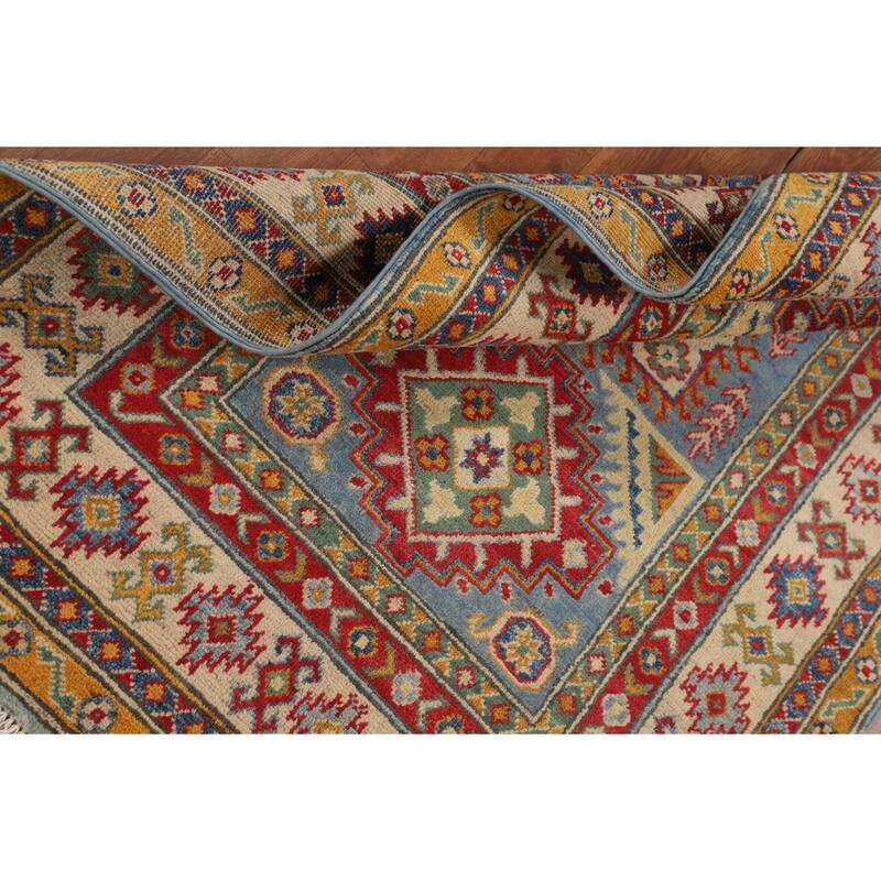Geometric Kazak Accent Rug Handmade Foyer Wool Carpet - 3'2" x 4'8"