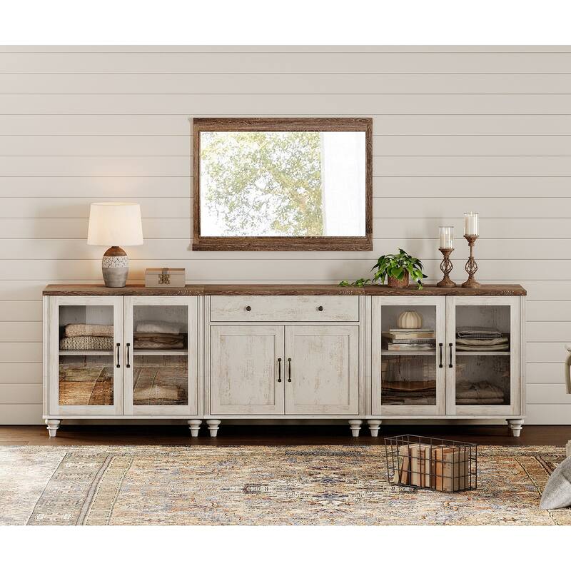 Sideboard Buffet Cabinets with Doors and Drawer - Rustic White - 1 Drawer and 6 Doors